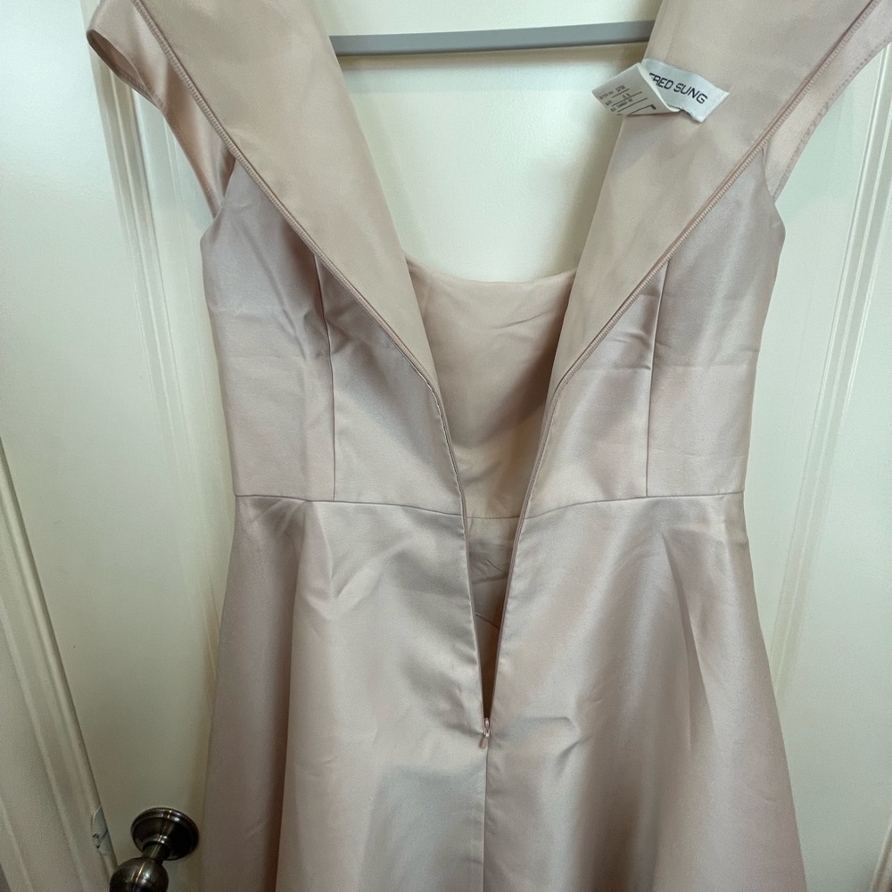 Alfred Sung Puff Cap Sleeve Full Skirt Satin Midi Dress Sz 8 - Picture 8 of 16